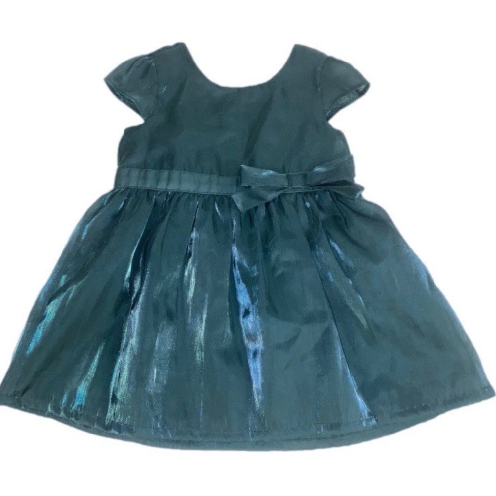 Carter's Dress Girl 6m Teal Green Shimmer Holiday Party Formal Bow Cap Sleeves